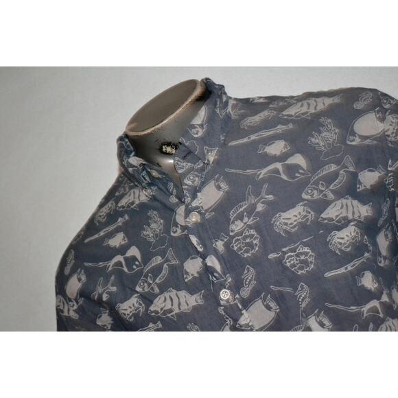 J.CREW Other - 38344 J.Crew Dress Shirt Front Pocket Blue Fish Designs Cotton Size XL Mens